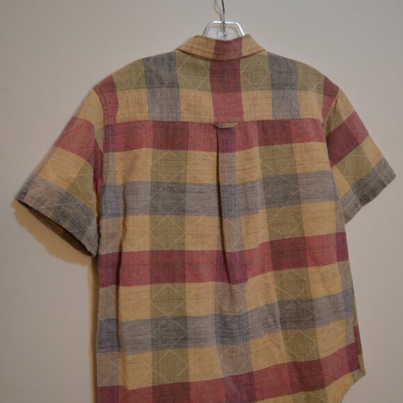 ANGELIQUE Cotton Button-Down Shirt Grey-Red-TanTextures Pattern Round Bottoms S - Picture 13 of 14